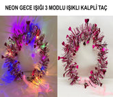 Nessiworld Heart Tassel Night Glow 3 Mode LED Light Crown Fuchsia Color